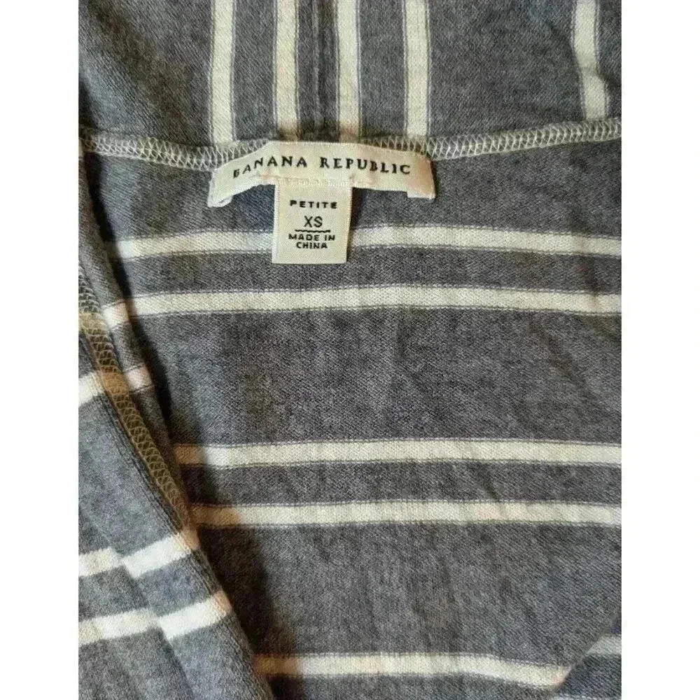 Vintage Banana Republic V-Neck Cardigan Sweater Gray White Stripe Size Petite XS - Picture 3 of 7
